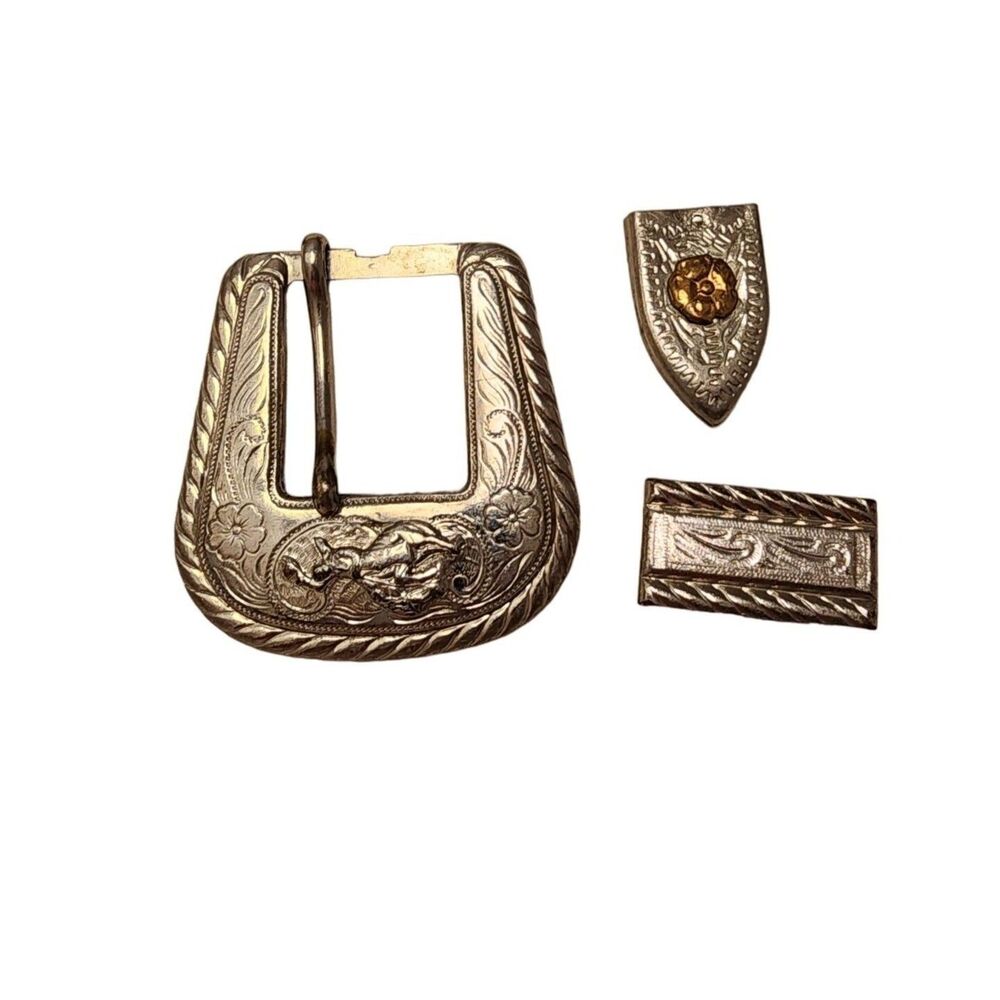#7639 Belt Buckle Loop hoop tip silver tone southwest western